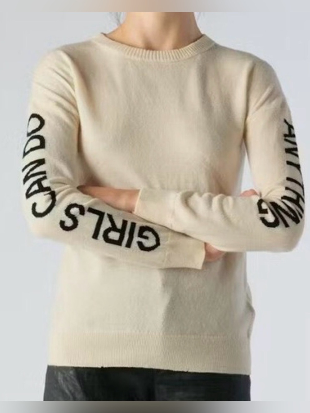 Zadig & Voltaire Gaby Girls Can Do Anythi Cashmere/wool Cream Sweater Sz Large